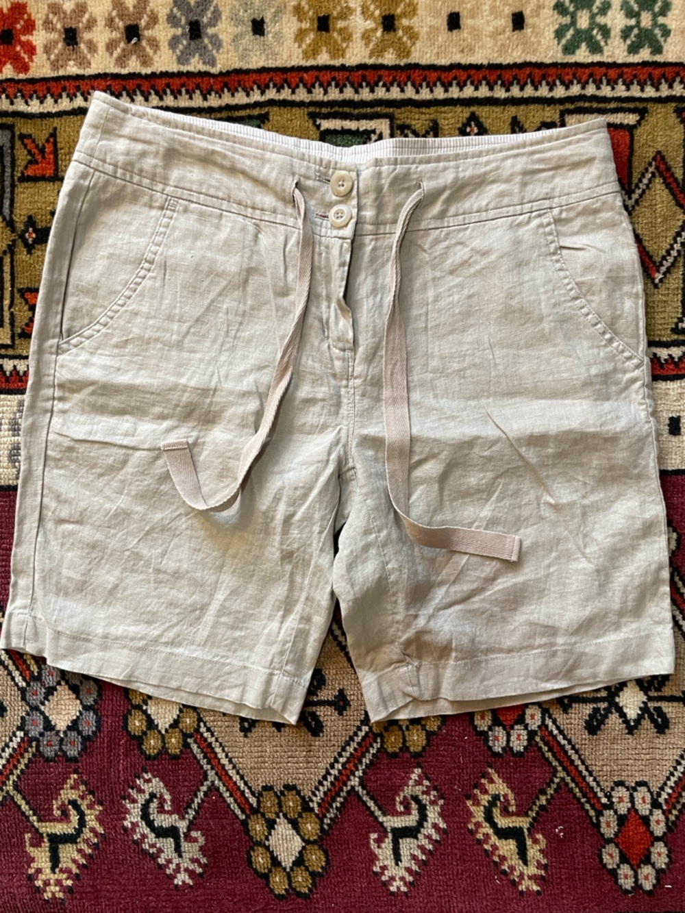 Carole Little Cream Linen Shorts